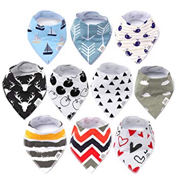 Raising Sunshines Baby Bandana Bibs 10-Pack, bandana bibs for boys and girls, Shower gift