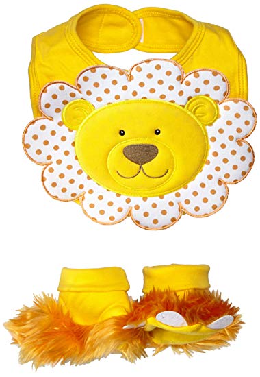 Baby Aspen, Chomp & Stomp Lion Bib and Booties Gift Set, Yellow, 0-9 Months