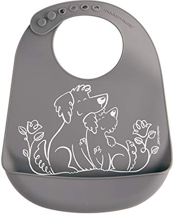 Modern Twist, 100% Pure Silicone Baby Bucket Bib, Puppies, Grey