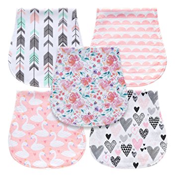 5-Pack Baby Burp Cloths for Girls, Triple Layer, 100% Organic Cotton, Soft and Absorbent Towels,...