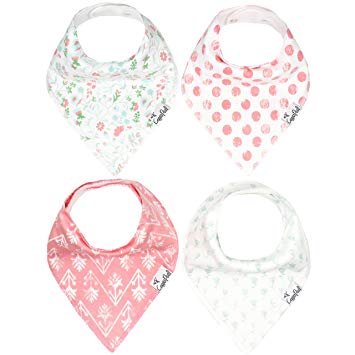 Baby Bandana Drool Bibs for Drooling and Teething 4 Pack Gift Set For Girls “Claire Set” by Copper Pearl