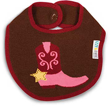 Izzy/Owie Baby Girl Cowgirl Snap Bib, Brown/Maroon