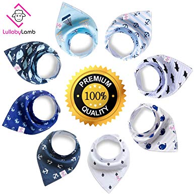 Baby Bandana Bibs for Boys & Girls 8 Pack-100% Organic Cotton Bandana Baby Bibs with Adjustable Snaps for Drooling and Teething,Newborn and Baby Shower Gift-Unisex,Soft, Absorbent & Stylish