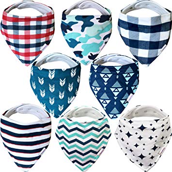 Baby Bandana Bibs For Boys – 8 Pack Baby Drool Bib Gift Set, Organic Cotton, 3 Snaps To Fit All Neck...