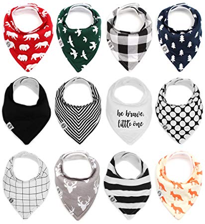 Baby Bandana Drool Bibs for Boys & Girls 12 Pack Forest Friends Set by Mumby