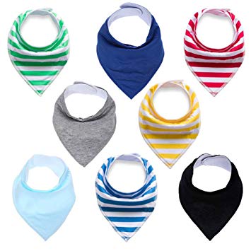 Baby Drool Bibs Bandana Teething Organic Cotton boys girls Adjustable Snap triangle Bib set (Striped&Solid...