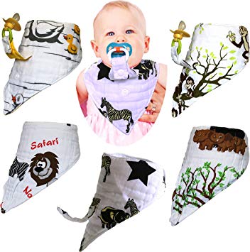 ChaBabee 2-in-1 Muslin Zury Bandana Bibs Set - Cleverly Designed with a Pacifier/Teether Holder that is...