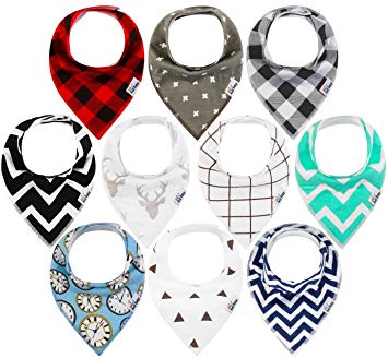 10-Pack Baby Bandana Drool Bibs for Drooling and Teething, 100% Organic Cotton, Soft and Absorbent,...