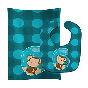 Caroline's Treasures Zoo Month 6 Monkey Baby Bib & Burp Cloth, Multicolor, Large