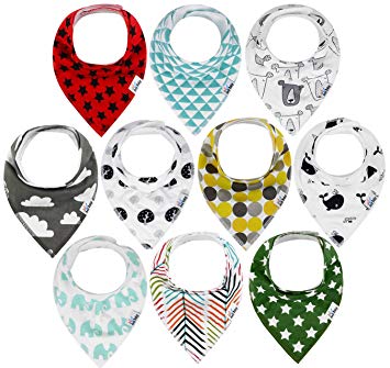 10-Pack Baby Bandana Drool Bibs for Drooling and Teething, 100% Organic Cotton, Soft and Absorbent,...