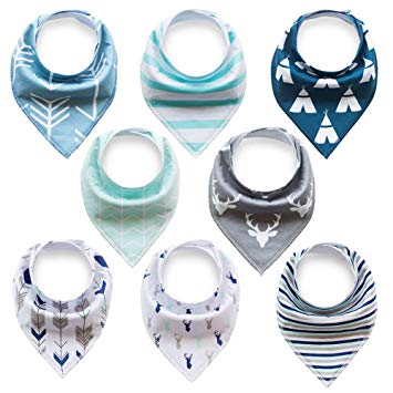 iEvolve Baby Bandana Drool Bibs with Snaps 8-Pack Soft Cotton Absorbent Hypoallergenic Baby Bibs for...