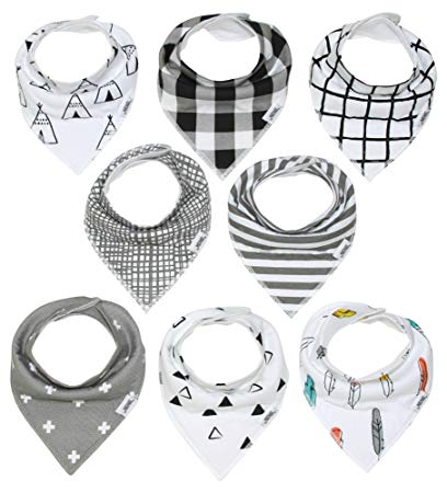 Baby Bandana Drool Bibs with Snaps, 8-Pack Organic Absorbent Drooling & Teething Bib Set by...