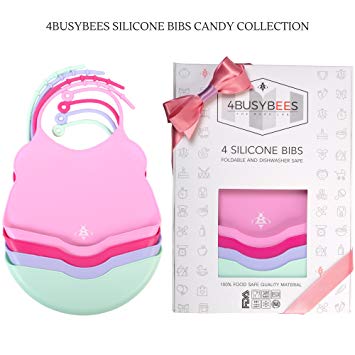 Pack of 4 Silicone Bibs CANDY Collection! Baby Bibs for Girls - Best Girl Baby Gifts, Bibs for Newborn -...