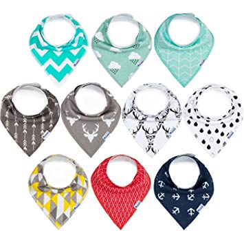 upsimples 10-Pack Baby Bibs for Boys Baby Bandana Drool Bibs Drooling and Teething, 100% Cotton and...