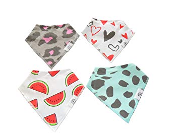 Baby Bandana Drool Bibs by Babi Bambino 4-Pack Vibrant Prints on Absorbent Organic Cotton with...