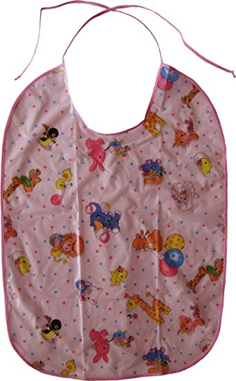 Baby Bib for Adult Sized Messy Eaters, Vinyl Pink Carousel Print with Terry Lining