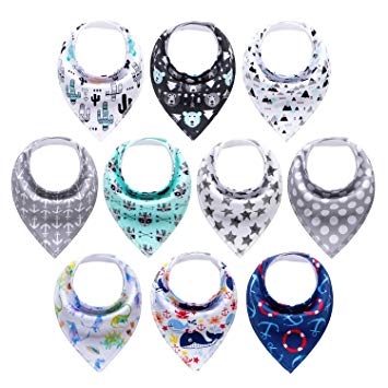 10-Pack Baby Boys Bandana Drool Bibs for Drooling and Teething by MiiYoung