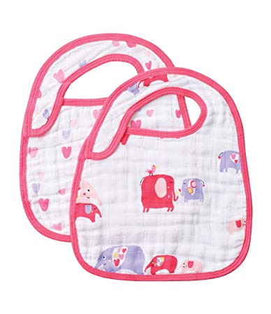 Angel Dear Muslin Bib Set, Pink Elephant, 2 Count