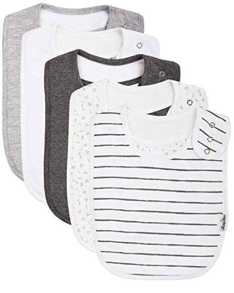 Premium, Organic Cotton Toddler Bibs, Unisex 5-pack Extra Large Baby Bibs for Boys and Girls by KiddyStar, Perfect Baby Shower Gift for Feeding, Drooling and Teething, Adjustable 5 Positions