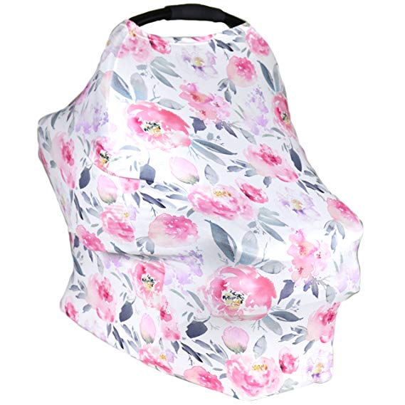 Stadela Baby Nursing Breastfeeding Cover, Car Seat Canopy, Shopping Cart, High Chair, Stroller and Carseat Cover for Girl - Stretchy Infinity Scarf and Shawl, Watercolor Flowers Floral