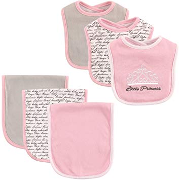 Hudson Baby 6-Piece Bib and Burp Cloth Set, Princess