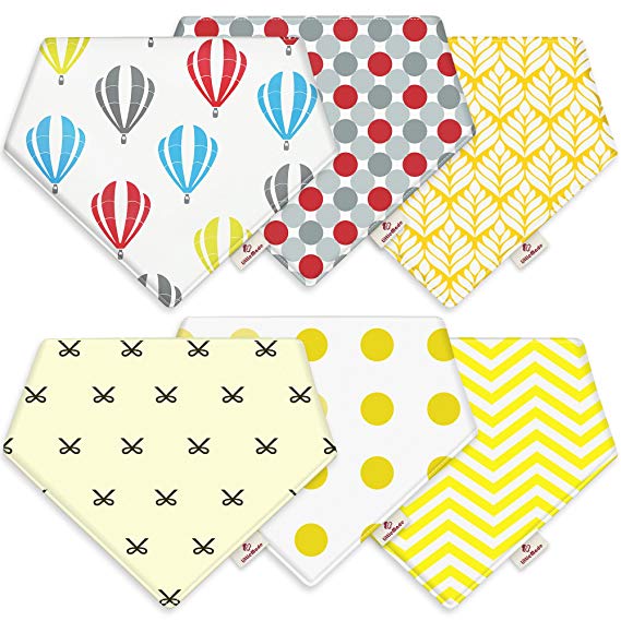 Baby Bandana Bibs - 100% Organic Cotton Baby Bibs 6 Pack - Unisex Design Bandana Bibs with Snaps - Baby Drool Bibs For Infant Boys Girls Toddlers - Top Baby Shower Gifts